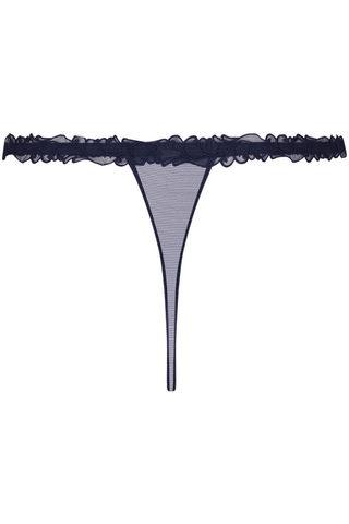 Soir de Venise navy thong featuring sheer tulle back and embroidery
