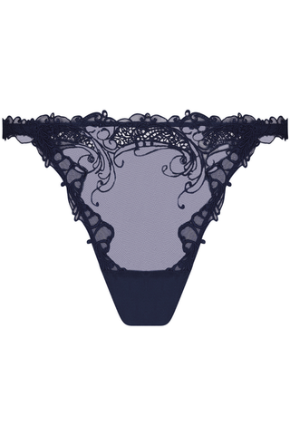 Lise Charmel Soir de Venise navy mini thong with embroidered tulle and guipure lace