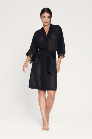 Lise Charmel Splendeur Soie Mid Length Crepe Silk Robe Black