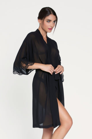 Lise Charmel Sheer Black Mid Length Robe Splendeur Soie