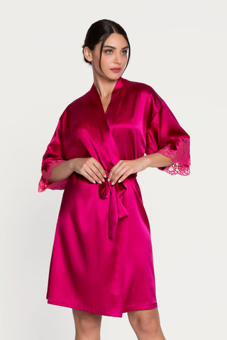 Lise Charmel Raspberry Mid Length Silk Robe Splendeur Soie