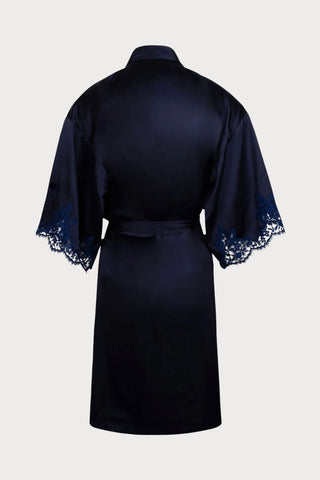 Splendeur Soie Navy Mid Length Silk Robe, Size XS (UK 8)
