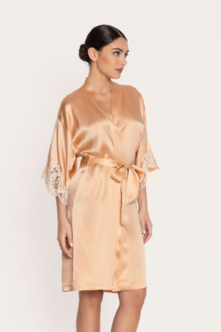 Lise Charmel Mid Length Silk Robe Peach Splendeur Soie
