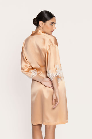 Lise Charmel Mid Length Silk Robe Peach Splendeur Soie