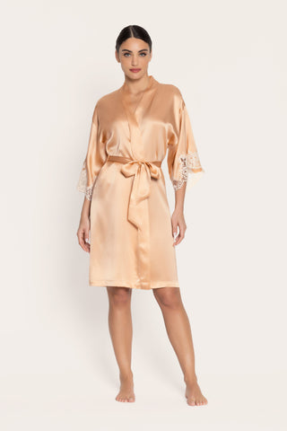Lise Charmel Mid Length Silk Robe Peach Splendeur Soie