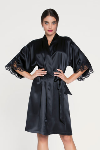 Lise Charmel Mid Length Silk Robe Black Splendeur Soie