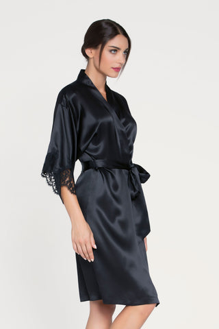 Lise Charmel Mid Length Silk Robe Black Splendeur Soie