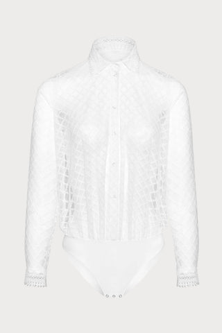 Paco Embroidery Blouse Bodysuit White
