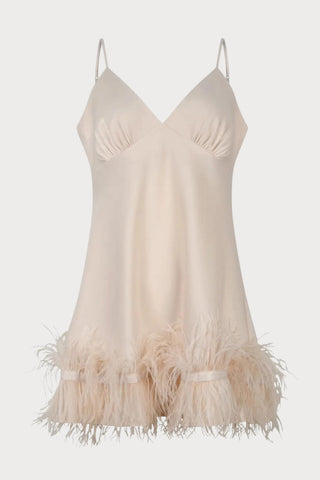 Honey Marabou Feather Trim Satin Slip Dress, Size XS (UK 6)