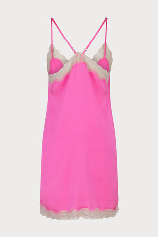 Willow Pink Satin Slip Dress with Cream Lace