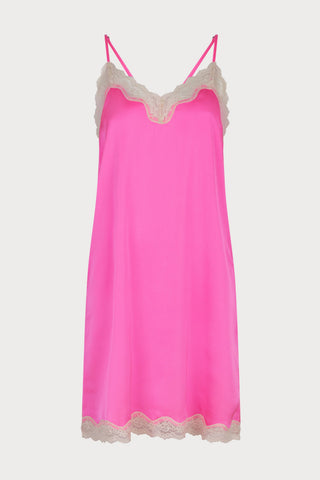 Willow Pink Satin Slip Dress with Cream Lace