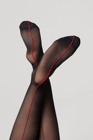 Maison Close Black Stockings with Red Back Seam 20 Denier
