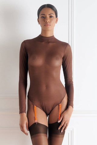 Maison Close Corps à Corps Thong Body Long Sleeves Brown