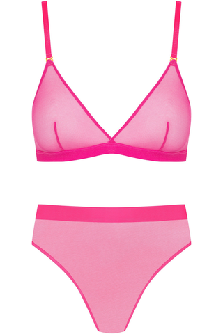 Maison Close Corps a Corps Neon Pink Triangle Bra & High Waist Thong Set