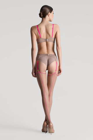 Maison Close Taupe Neon Pink Back Seamed Stockings