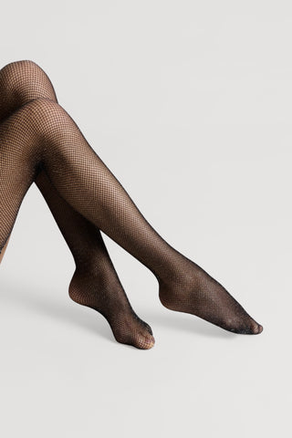 Maison Close Black & Silver Fishnet Lurex Stockings Cut & Curled