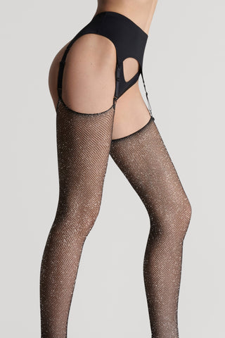 Maison Close Black & Silver Fishnet Lurex Stockings Cut & Curled