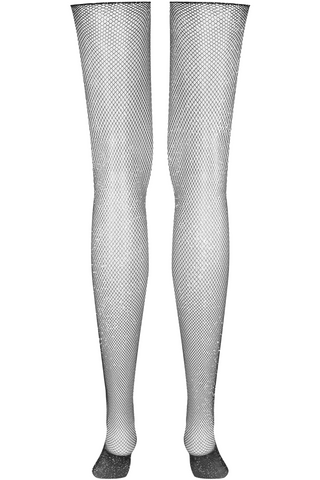 Maison Close Cut & Curled Fishnet Lurex Stockings Black/Silver