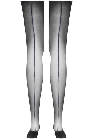 Maison Close Cut & Curled Lurex Purple Seam Stockings 20 Denier Black