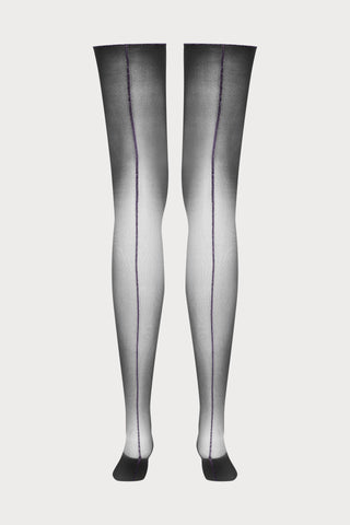 Maison Close Cut & Curled Lurex Purple Seam Stockings 20 Denier Black