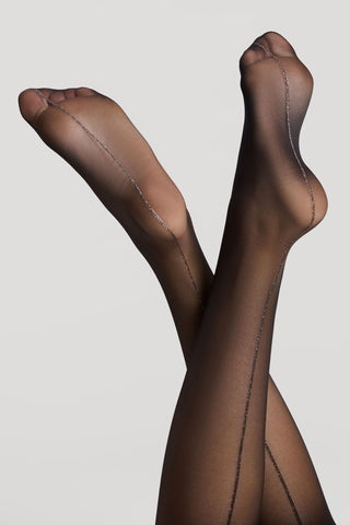 Maison Close Cut & Curled Lurex Silver Seam Stockings 20 Denier Black
