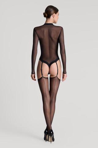 Maison Close Cut & Curled Lurex Silver Seam Stockings 20 Denier Black