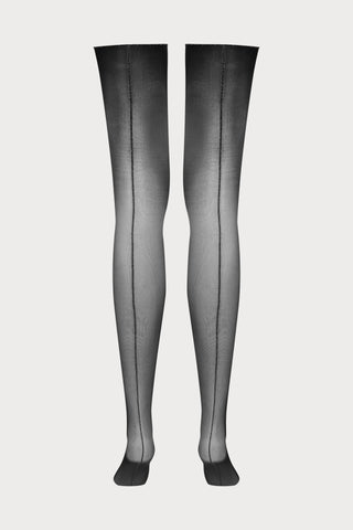 Maison Close Cut & Curled Lurex Silver Seam Stockings 20 Denier Black