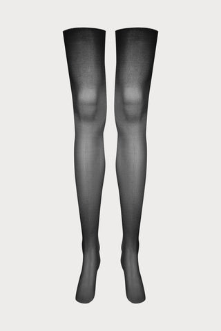 Maison Close Cut & Curled Lurex Silver Seam Stockings 20 Denier Black