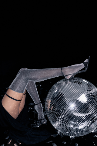 Maison Close Cut & Curled Lurex Stockings 20 Denier Silver