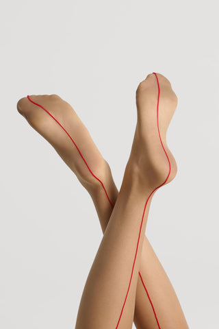 Maison Close Nude Red Back Seamed Stockings | Cut & Curled Stockings