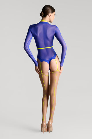 Maison Close Nude Neon Yellow Back Seamed Stockings  | Sheer Cut & Curled Stockings