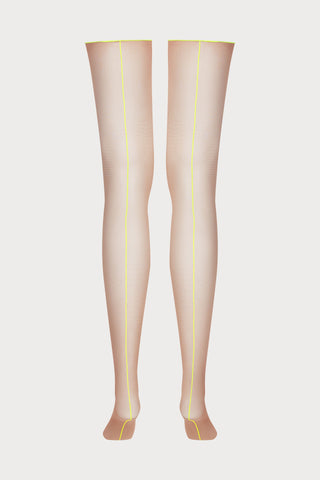 Maison Close Nude Neon Yellow Back Seamed Stockings  | Sheer Cut & Curled Stockings