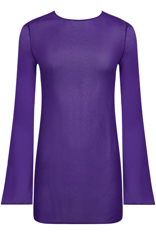 Maison Close Fever Purple Long Sleeve Short Beach Dress - Cover Up Dress