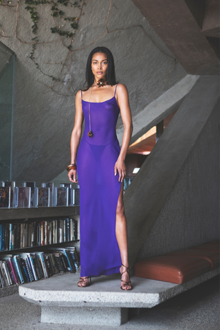 Sheer Purple Backless Maxi Beach Dress Maison Close Fever