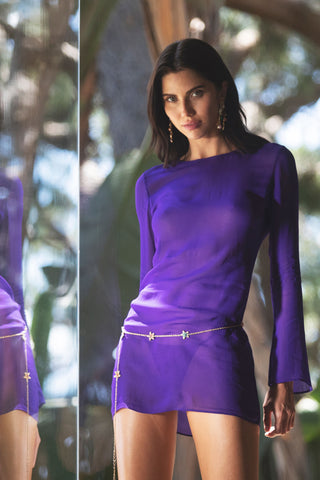 Maison Close Fever Long Sleeve Short Beach Dress in Purple - Naughty Knickers