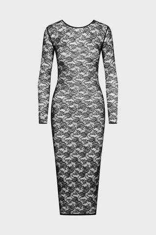 Flashback Lace Long Sleeve Midi Dress Black