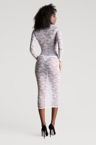 Maison Close Flashback Lace Long Sleeve Midi Dress White