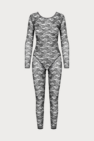 Flashback Lace Long Sleeve Open Back Jumpsuit Black