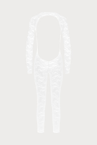 Flashback Lace Long Sleeve Open Back Jumpsuit White