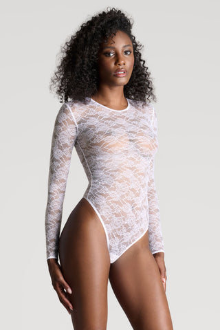Maison Close Flashback Long Sleeve Thong Body White