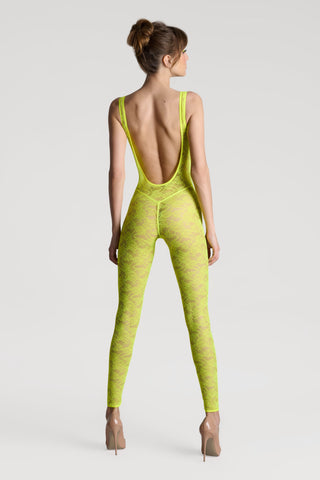 Maison Close Flashback Lace Open Back Jumpsuit Neon Yellow