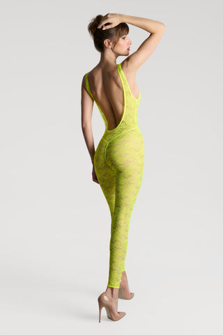 Maison Close Flashback Lace Open Back Jumpsuit Neon Yellow