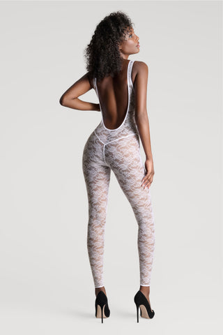 Maison Close Flashback Lace Open Back Jumpsuit White