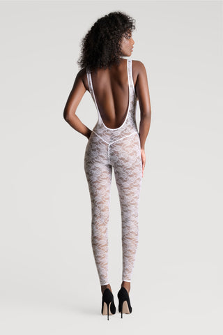 Maison Close Flashback Lace Open Back Jumpsuit White