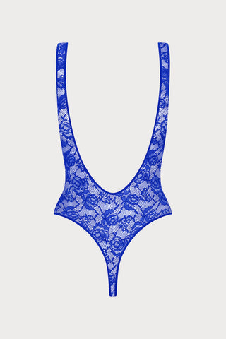 Flashback Lace Open Back Thong Body Blue