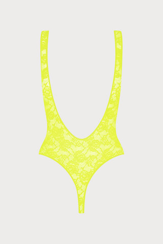 Flashback Lace Open Back Thong Body Yellow
