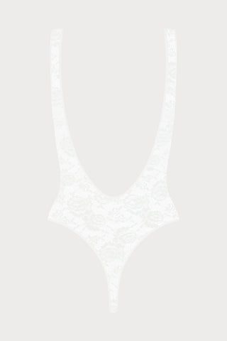 Flashback Lace Open Back Thong Bodysuit White