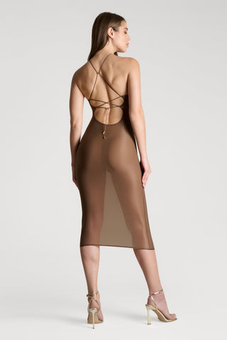 Maison Close French Kiss Light Mocha Sheer Midi Dress