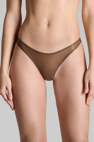 Maison Close French Kiss Light Mocha Sheer High Leg Tanga