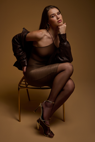 Maison Close French Kiss Light Mocha Sheer Midi Dress